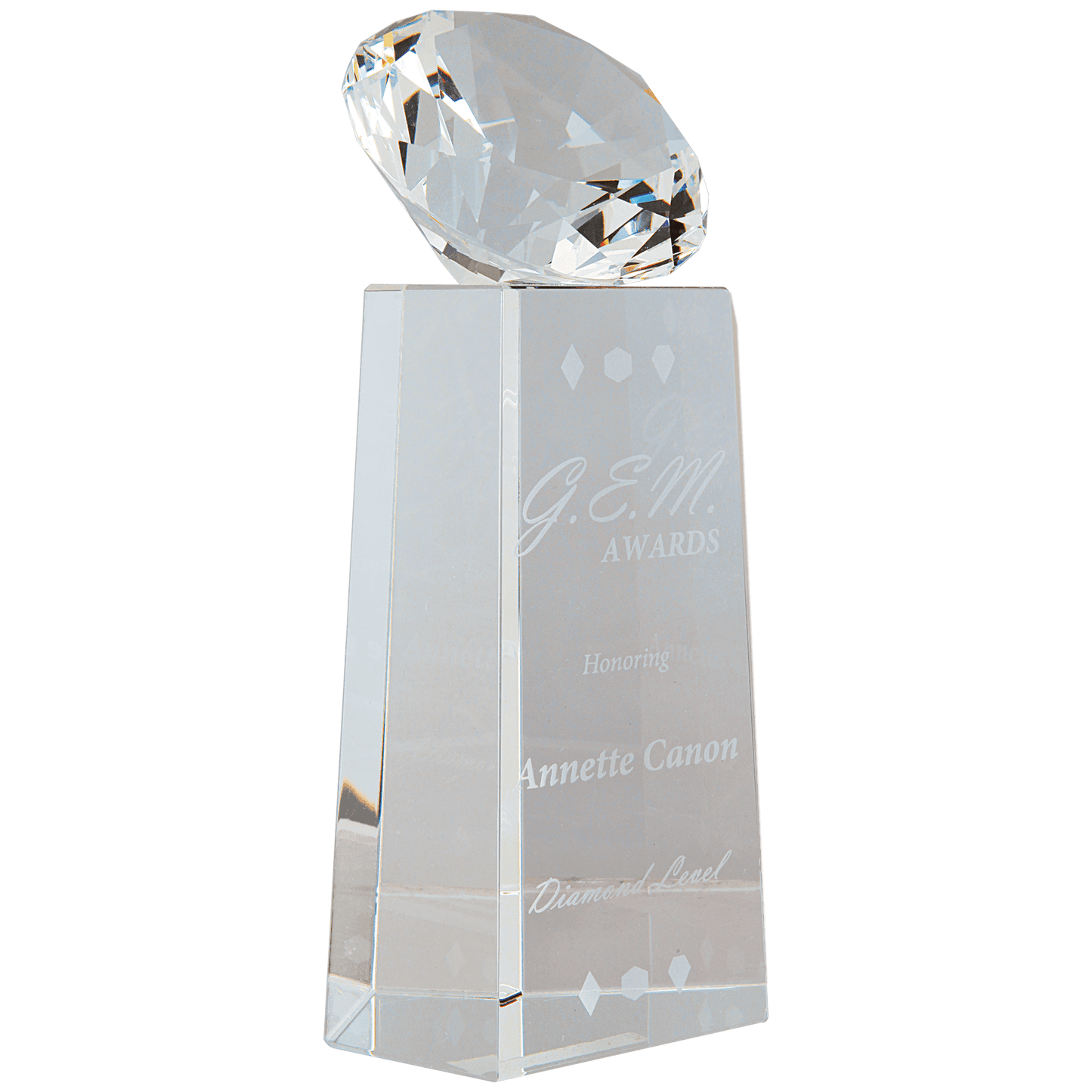 3D Crystal Diamond Award with Pedestal Base - Clear - Awards & More #