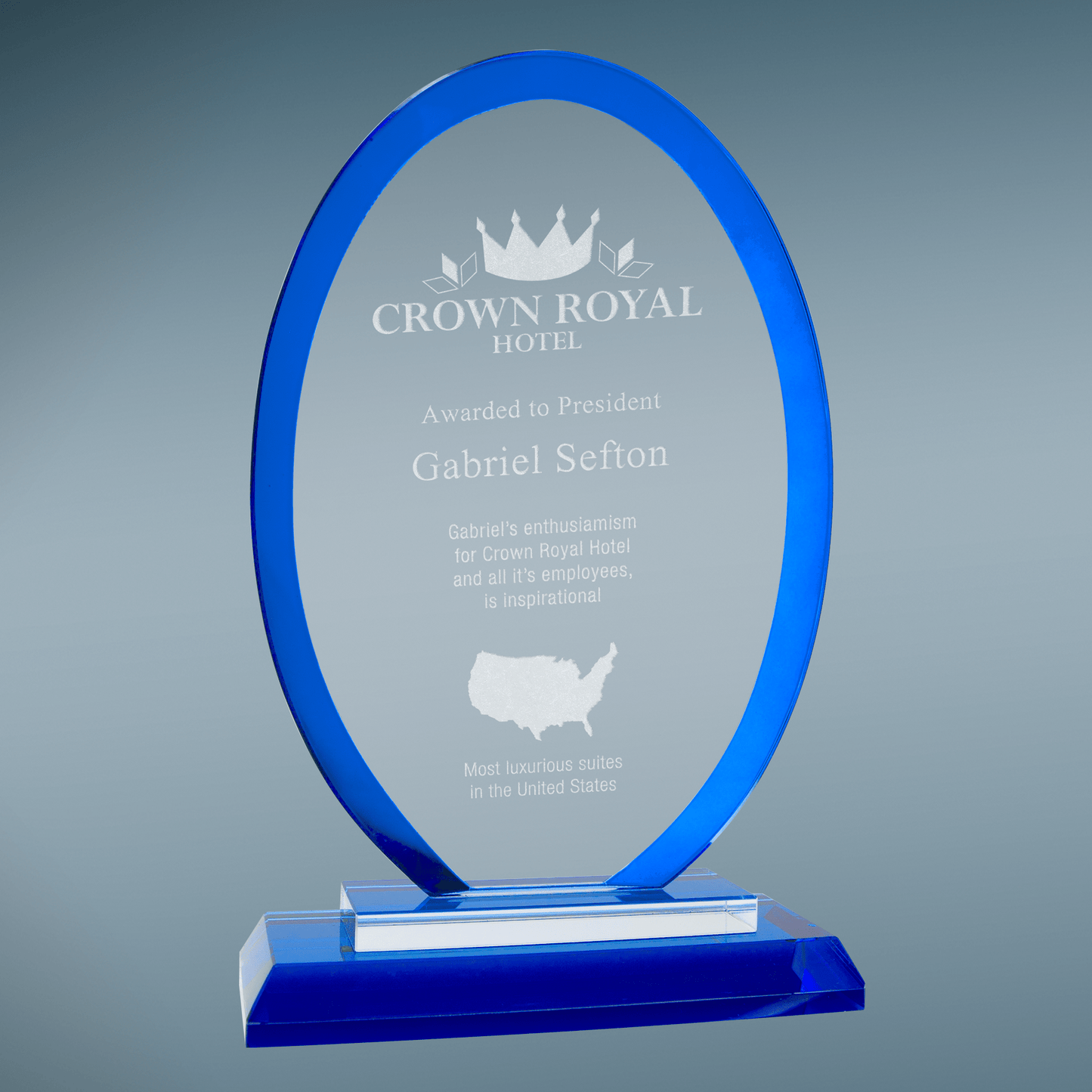 Oval Regal Glass - Blue - Awards & More #