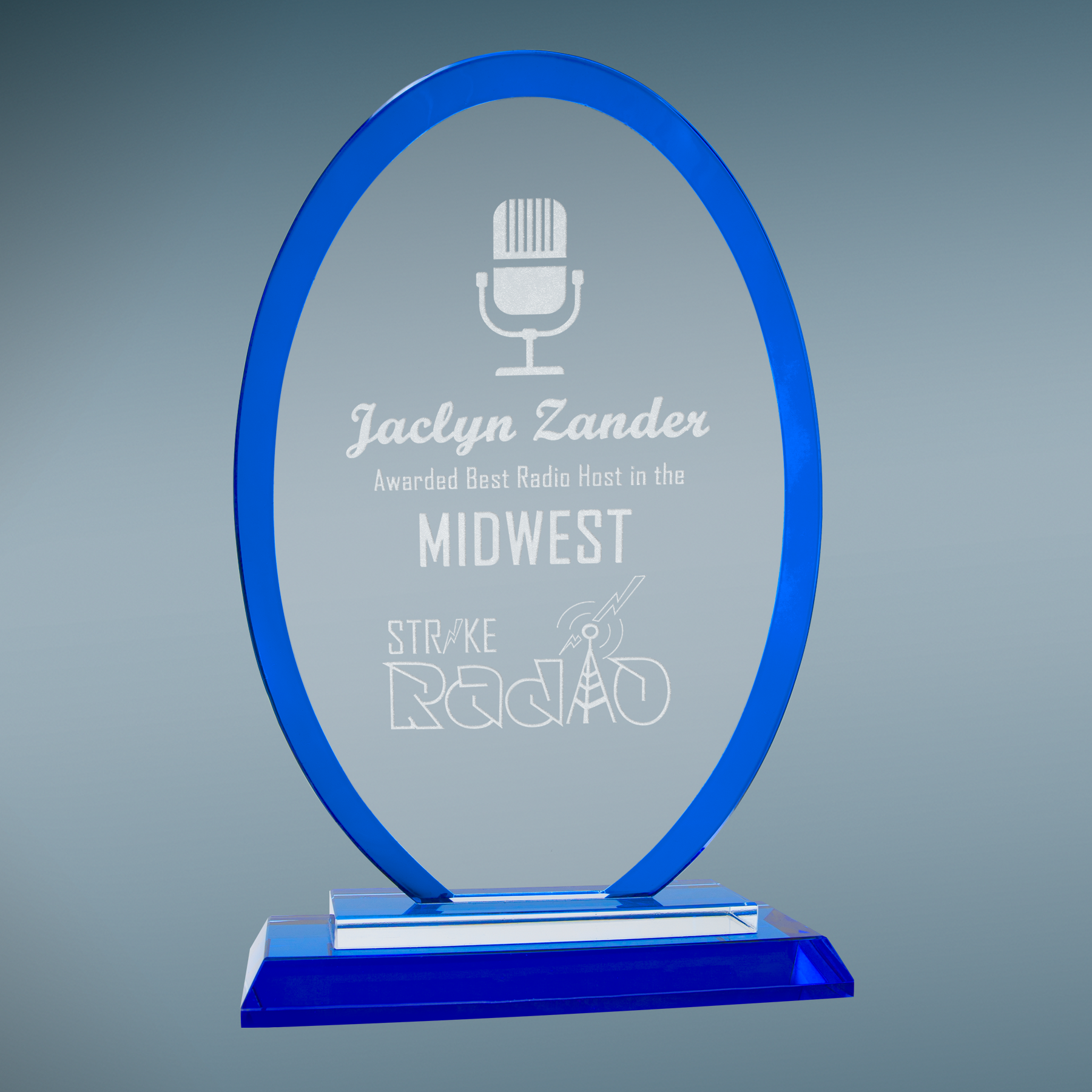 Oval Regal Glass - Blue - Awards & More #