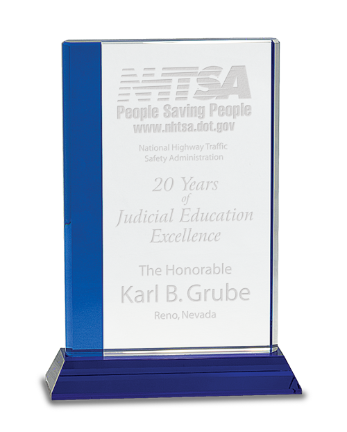 9.25” Tall Premier Optic Crystal Flair Award Mounted on Clear Crystal Base and with Your Customized Etching